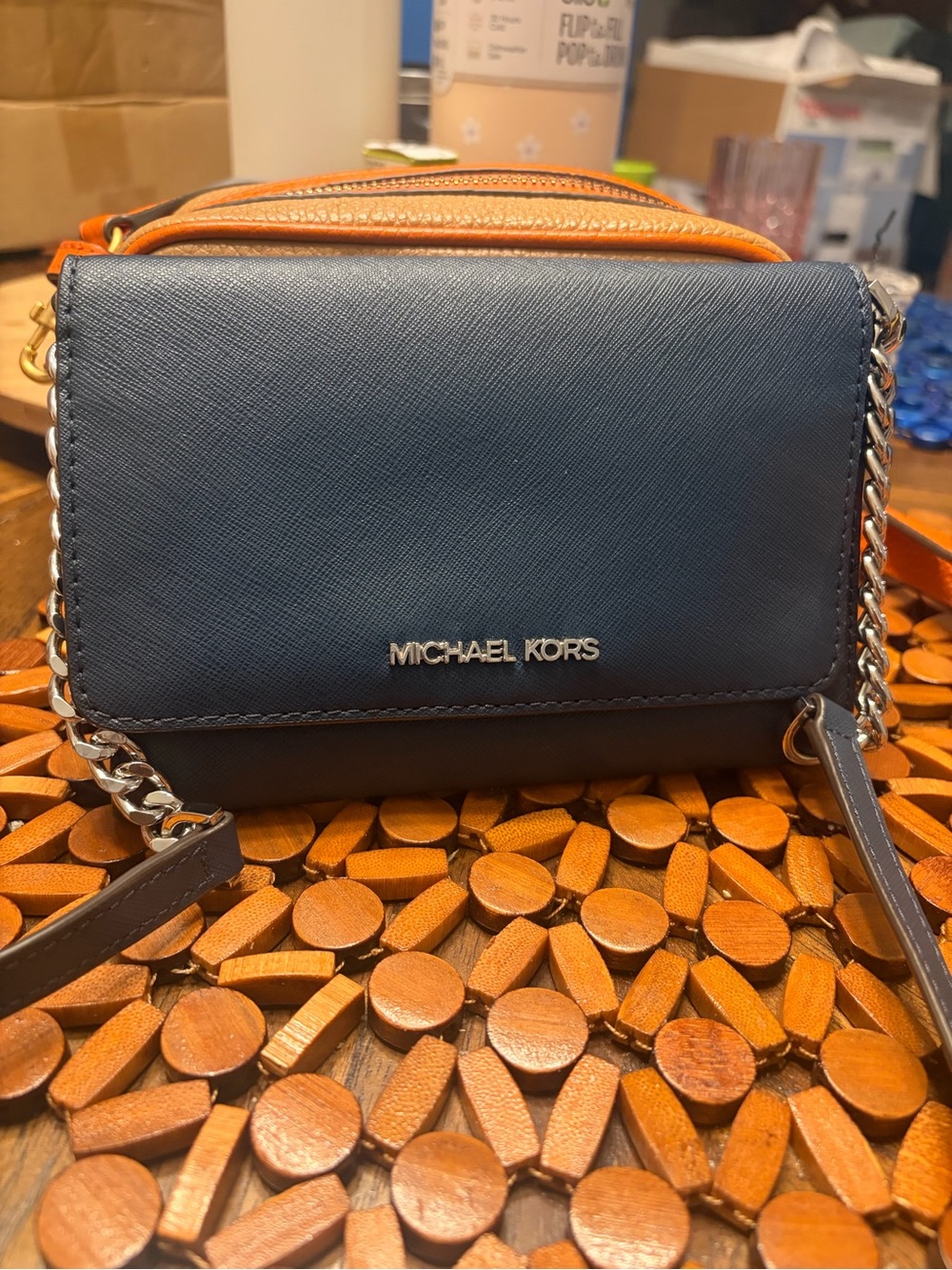 Michael Kors Navy blue Leather Crossbody with Chain Strap